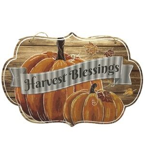HARVEST BLESSINGS WALL DECOR PLAQUES RUSTIC AUTUMN HANGING SIGN FARMHOUSE
